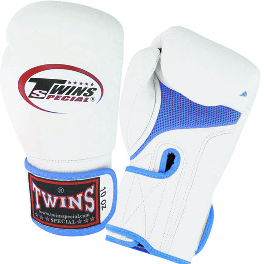 TWINS Boxing Gloves Air Velcro- Premium Leather - White-Blue-Red