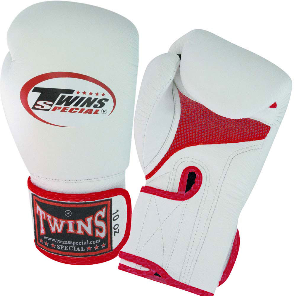 TWINS Boxing Gloves Air Velcro- Premium Leather - White-Blue-Red