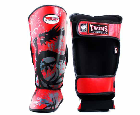 TWINS Shin Guards - Tribal Dragon - TWINS Muay Thai, Kicking, Martial Arts & MMA - Red