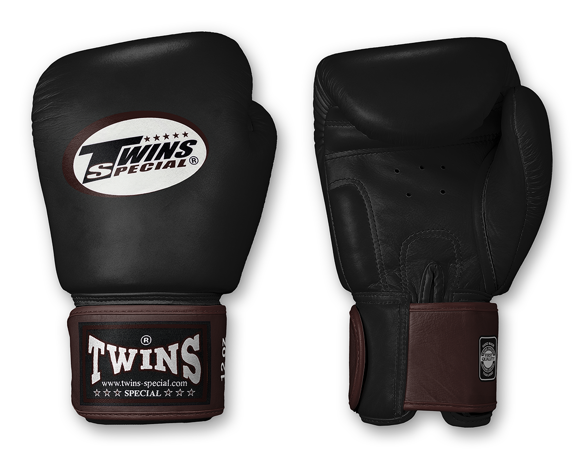 TWINS Boxing Gloves- Dual Color- 2025 Special Edition- Dark Colors- Premium Leather w/ Velcro - Black Fist, Purple, Blue, Dark-Green, Red Wrist