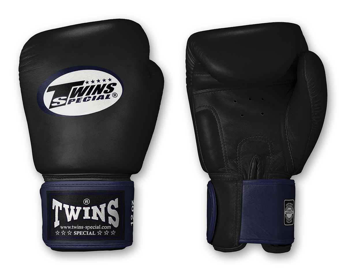 TWINS Boxing Gloves- Dual Color- 2025 Special Edition- Dark Colors- Premium Leather w/ Velcro - Black Fist, Purple, Blue, Dark-Green, Red Wrist