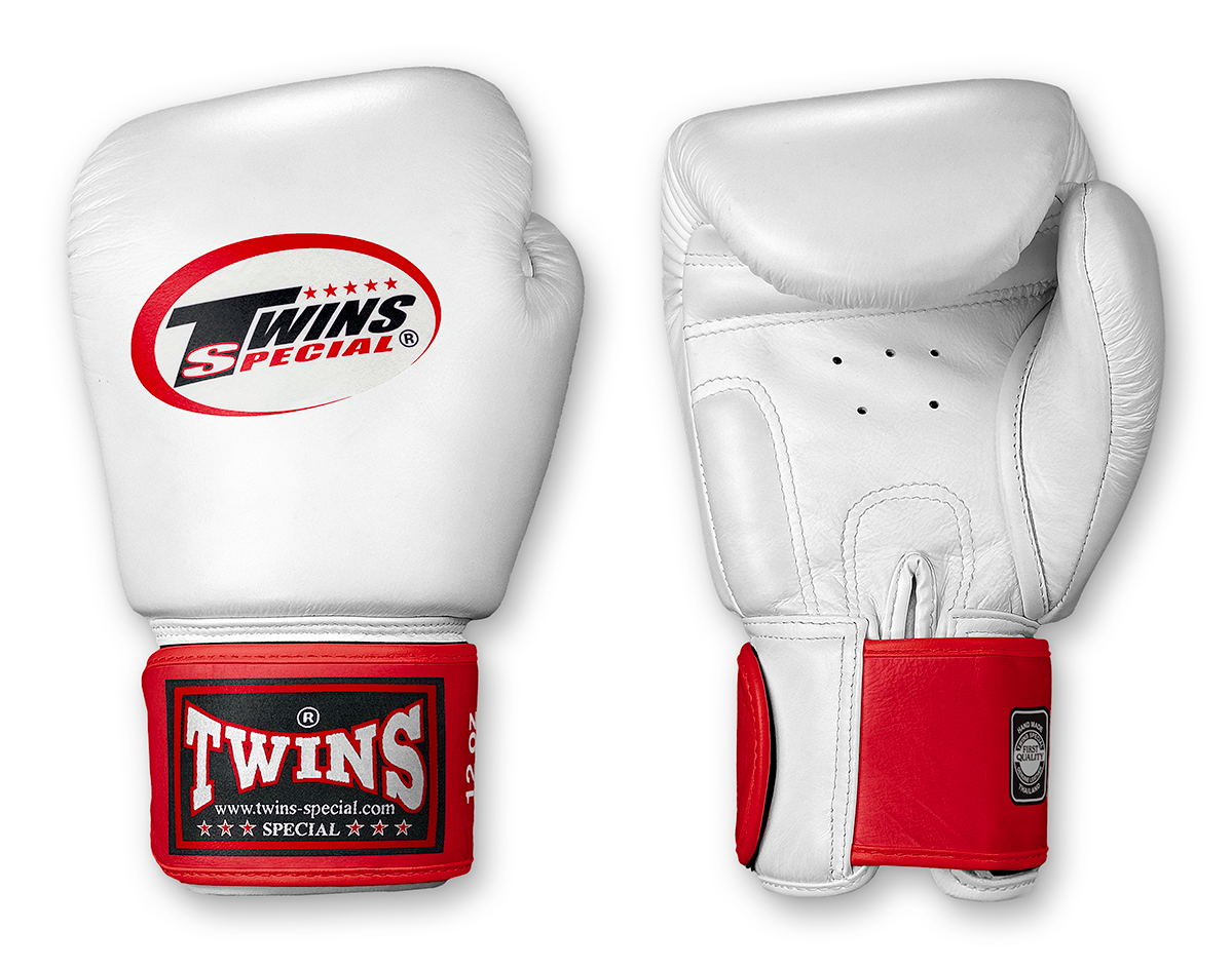 TWINS Boxing Gloves- Dual Color- 2025 Special Edition- Bold Colors- Premium Leather w/ Velcro -  White Fist, Purple, Blue, Dark-Green, Red Wrist