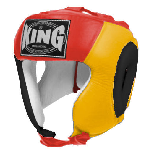 KING Head Guard- Open Chin - Triple Color - Black - Yellow - Blue Red White