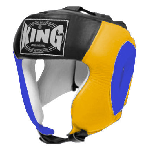 KING Head Guard- Open Chin - Triple Color - Blue - Yellow - Black Red White