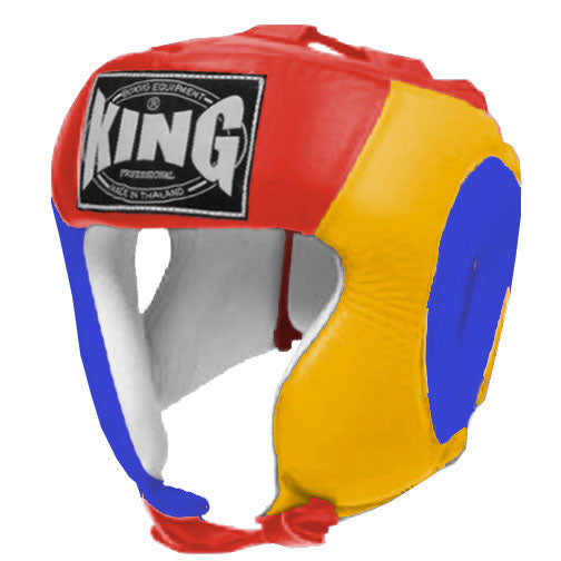 KING Head Guard- Open Chin - Triple Color - Blue - Yellow - Black Red White