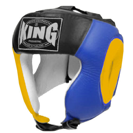 KING Head Guard- Open Chin - Triple Color - Yellow - Blue - Black Red White