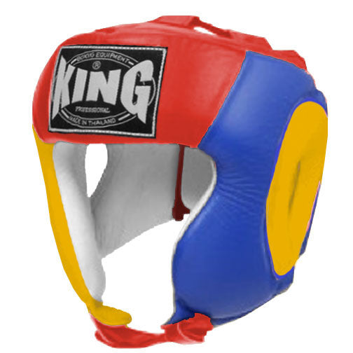 KING Head Guard- Open Chin - Triple Color - Yellow - Blue - Black Red White