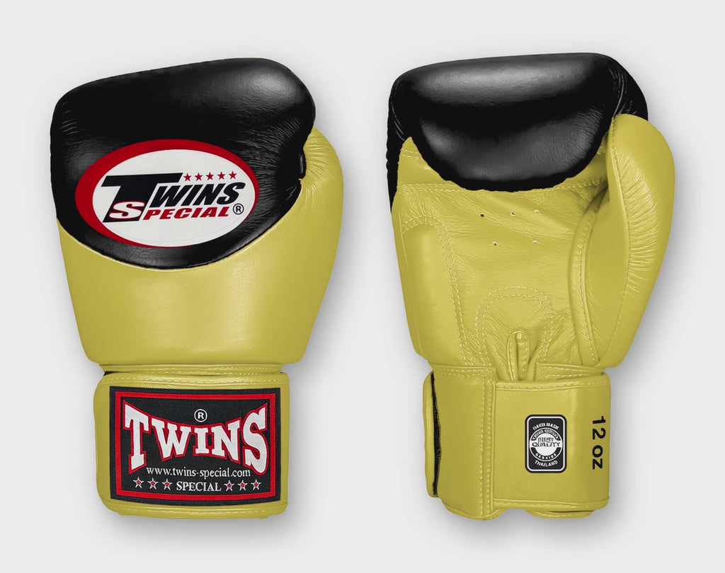 TWINS Boxing Gloves - Dual Color - Velcro - 9 - Black and Light Blue, Pink, Yellow, Orange