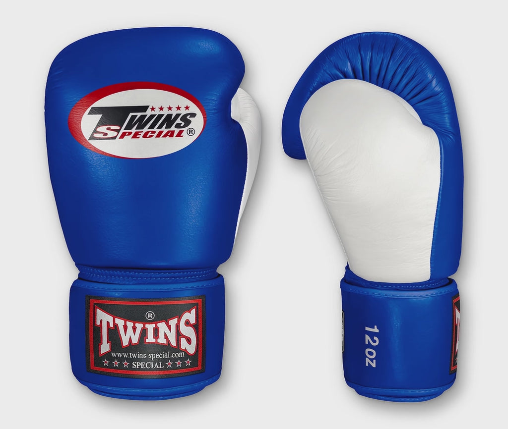 TWINS Boxing Gloves- Dual Bold Color Thumb - Velcro - White, Dark-Green, Navy Blue, Red, Purple, Brown