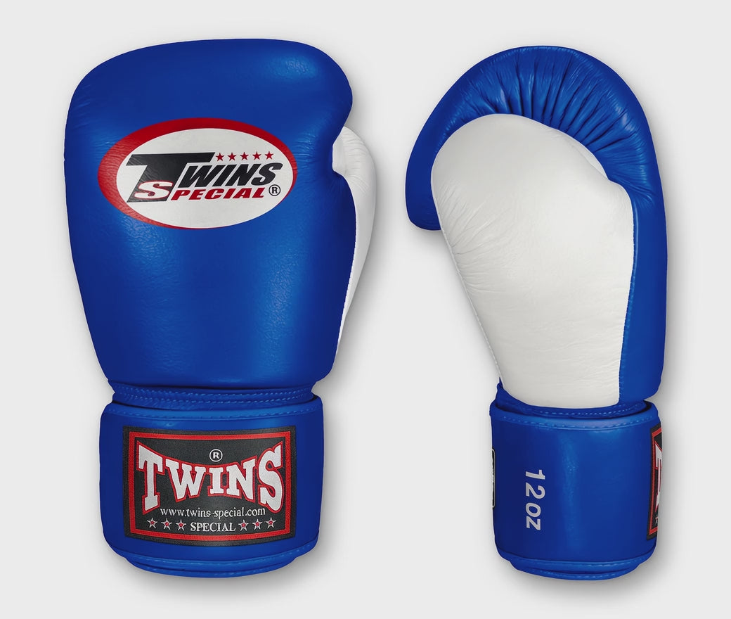 TWINS Boxing Gloves- Dual Bold Color Thumb - Velcro - White, Dark-Green, Navy Blue, Red, Purple, Brown