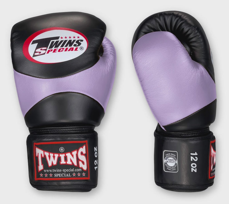 TWINS Boxing Gloves - Dual Color - Velcro - 7 - Black, Red, Blue, Brown, Lime Green, Lavender