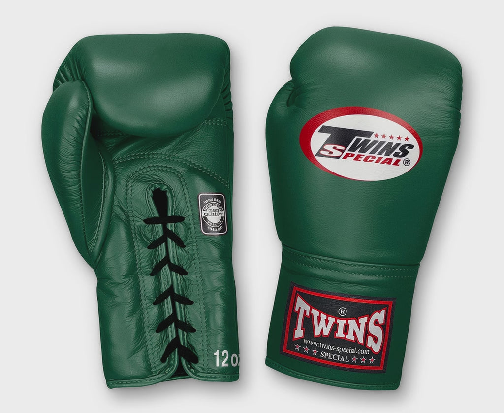 TWINS Boxing Gloves- Premium Leather w/ Laceup - Bold Colors - Purple - Blue - Dark-Green - Brown - Red