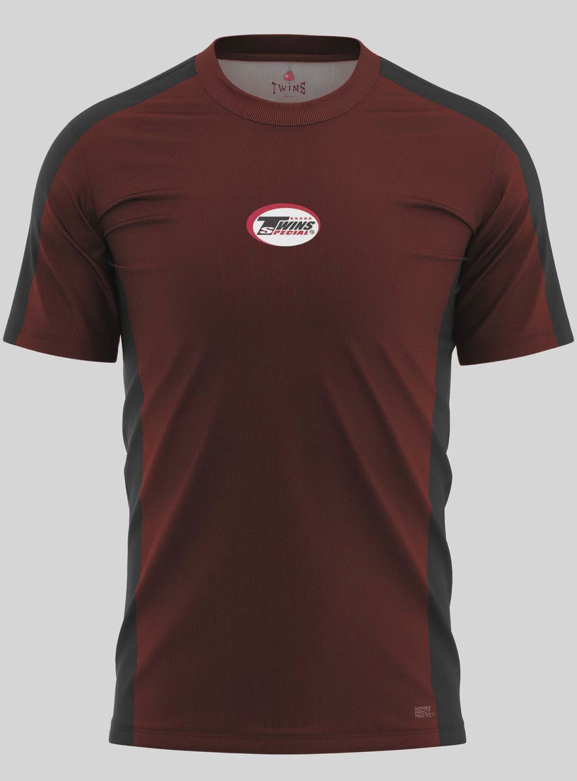 TWINS Muay Thai Boxing T-Shirts - Dual - Dark Colors - Sidebands - Black - Shirt - Maroon, Dark Brown, Dark-Green, Navy Blue, Purple