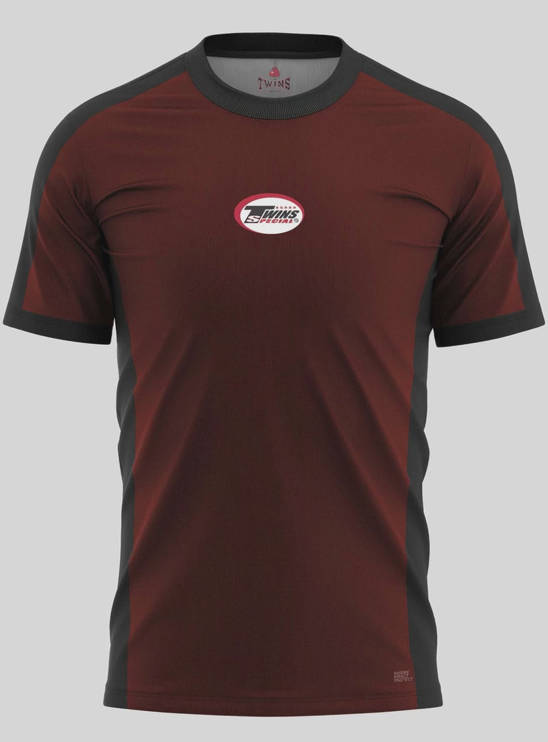 TWINS Muay Thai Boxing T-Shirts - Dual - Dark Colors - Border Bands - Black - Shirt - Maroon, Dark Brown, Dark-Green, Navy Blue, Purple