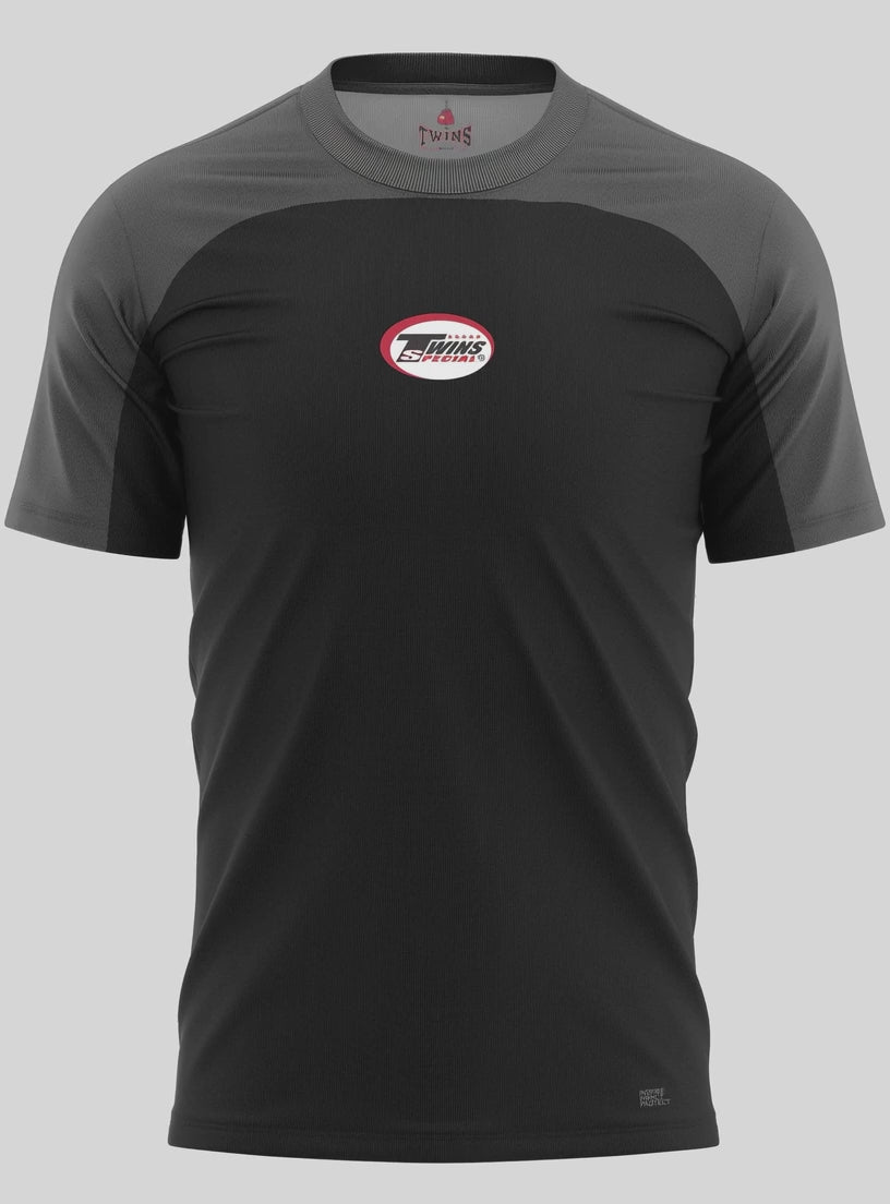 TWINS Muay Thai Boxing T-Shirt - Dual - Classic Tones - Topband - Grey, White, Gold, Silver - Shirt - Black