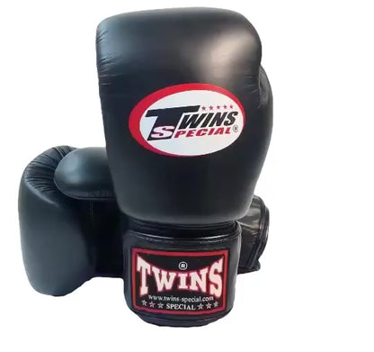 TWINS Boxing Gloves- Premium Leather w/ Velcro - Classic Tones - Black, Grey, White, Gold, Silver