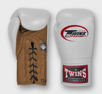 TWINS Boxing Gloves- Dual Bold Colors- Premium Leather w/ Laceup- White Fist- Red, Blue, Brown, Orange, Lavender