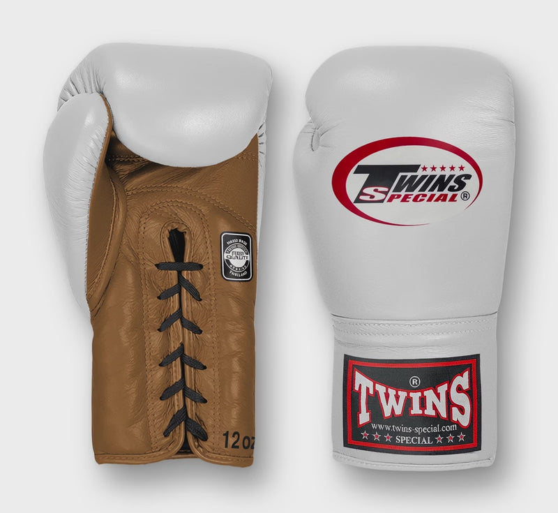 TWINS Boxing Gloves- Dual Bold Colors- Premium Leather w/ Laceup- White Fist- Red, Blue, Brown, Orange, Lavender